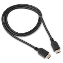 Black HDMI cable with two connector ends and protective strain relief