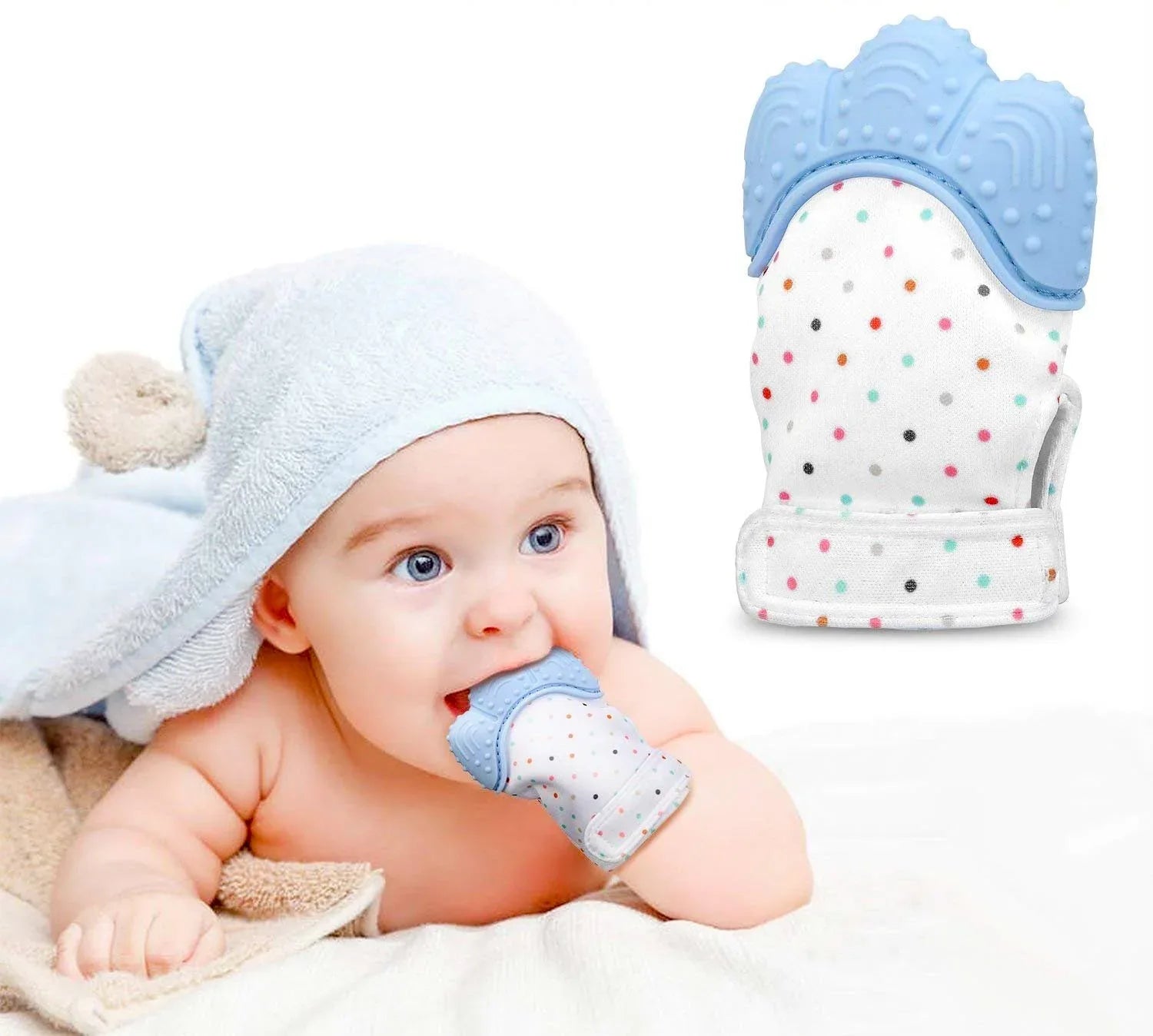 0-6 Months Baby Teething Toy for Boys | 6-12 Months Baby Teething Device | Newborn Mittens Giraffe Banana | BPA Free Baby Teether Set - Blue Color - USA MEGA SHOP