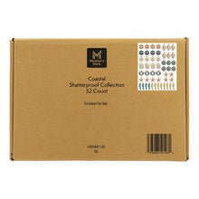 Member's Mark Coastal Shatterproof Collection, 52-count ornament set in a cardboard box