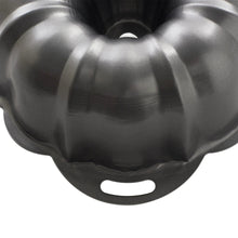 Close-up of ridged bundt cake pan interior with central tube