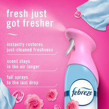 Air mist spray bottle with pink trigger and light-blue body, rose-themed label
