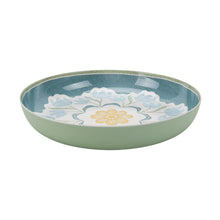 Blue flower chip and dip tray with green exterior and white center insert
