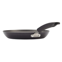 Black nonstick frying skillet with long handle and riveted stainless attachment