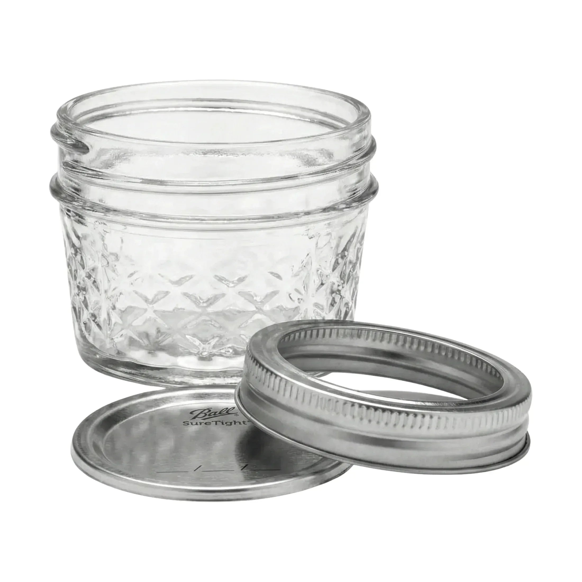 Ball Regular Mouth 4 oz Quilted Mason Jars with Lids and Bands, Mini Glass Canning Jars for Jam and Jelly, 12-Pack