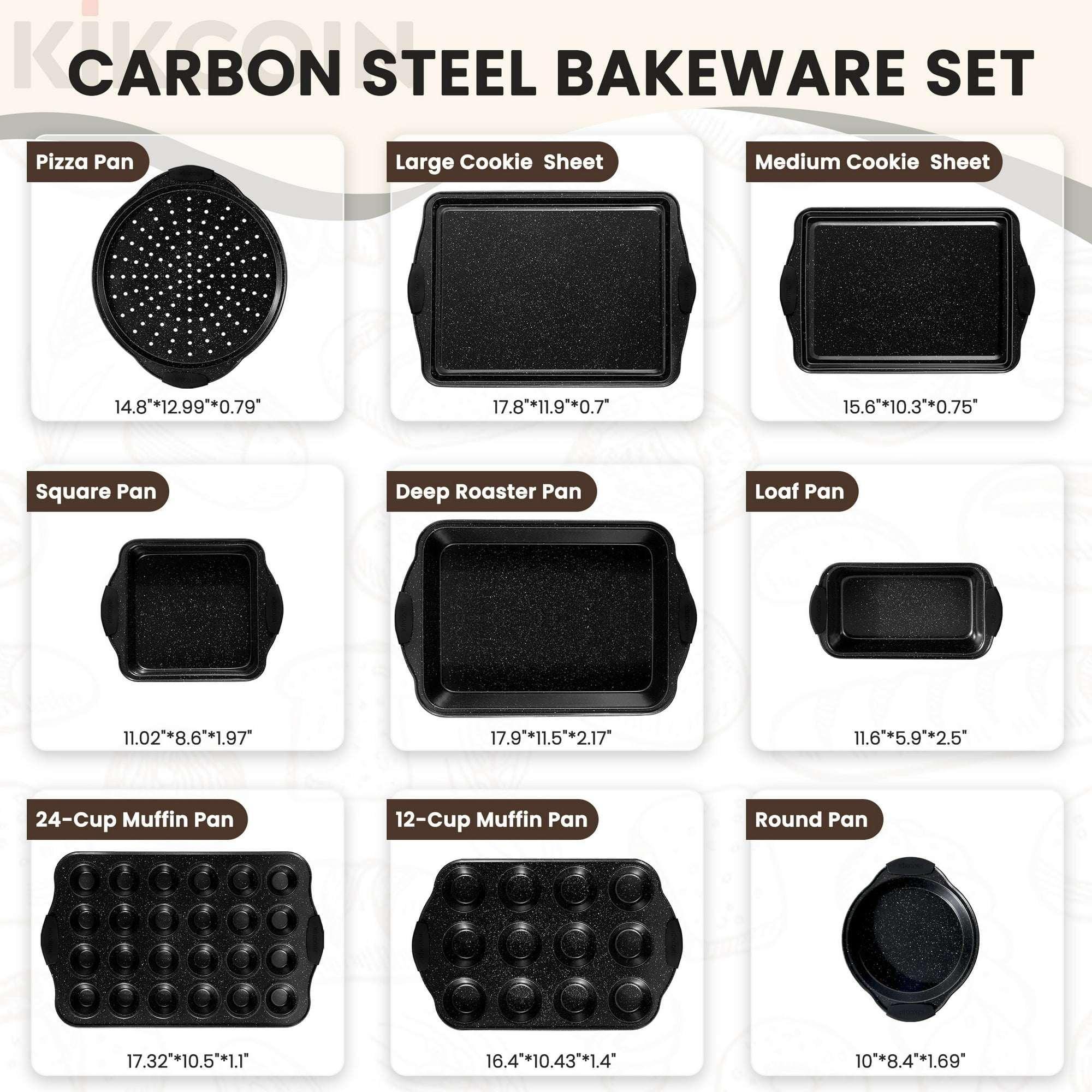 Kikcoin Bakeware Set, 21-Piece Baking Pans Set Kitchen Carbon Steel Baking Sheet Pans with Silicone Handles, Cookie Sheets Nonstick(Beige)