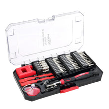 Precision electronics repair kit with organized bits, red drivers, and pry tools in case