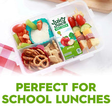 Juicy Juice 100% apple juice box with lunch tray of fruit and snacks