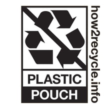 Recycling and plastic pouch symbol label on dried apricots packaging