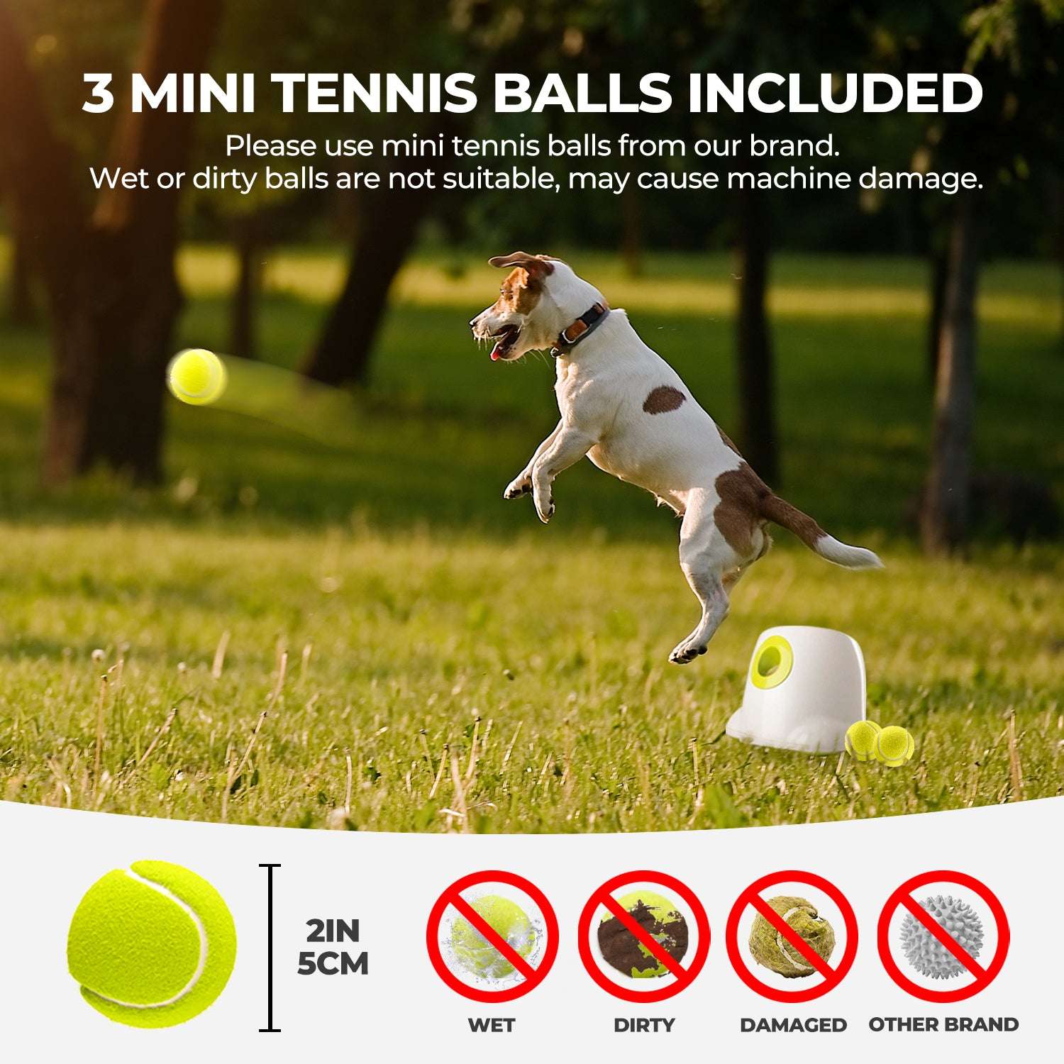All For Paws Automatic Tennis Ball Launcher for Small to Medium Sized Dogs, 3 Balls Included, Mini