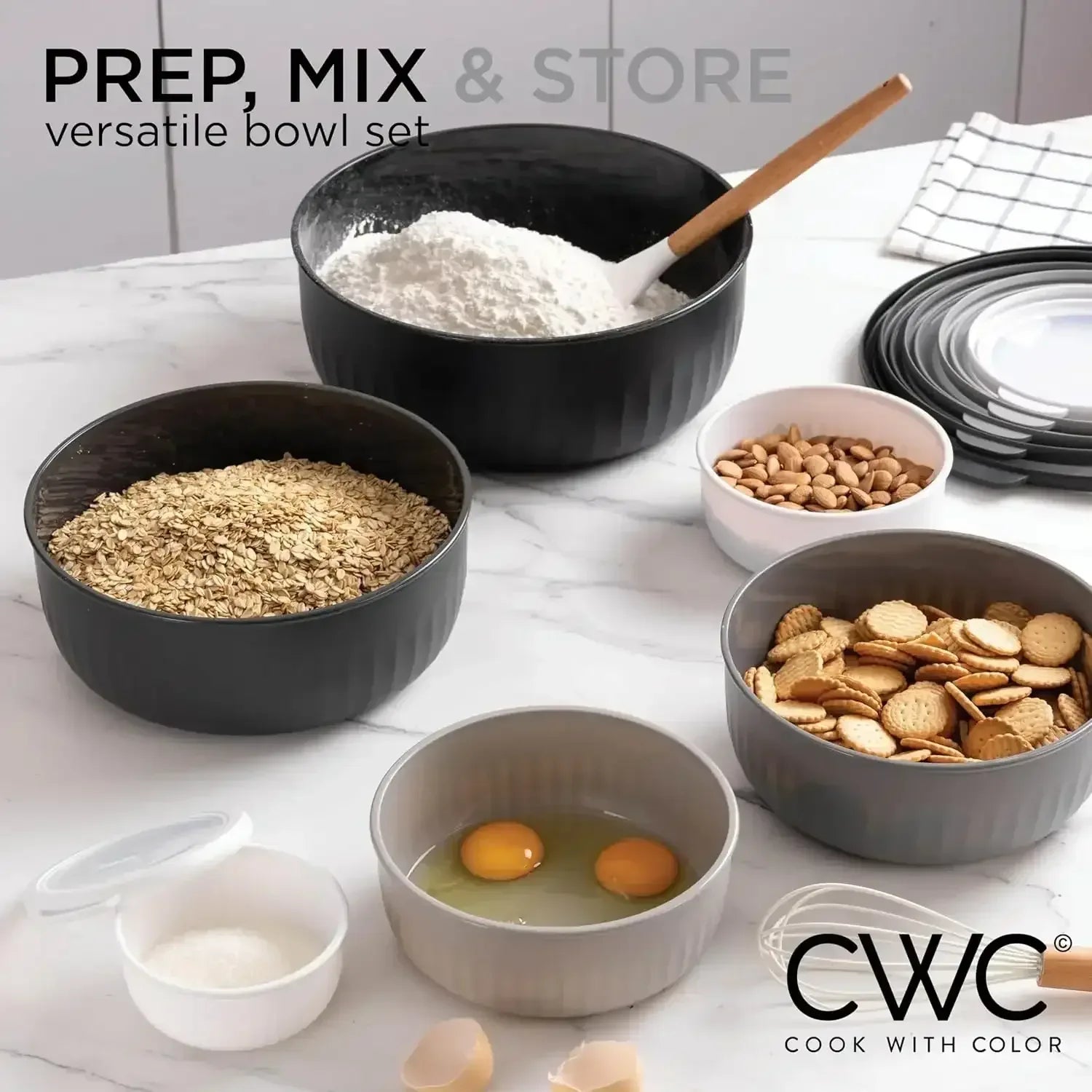 COOK WITH COLOR Meal Prep Containers Wide Mixing Bowls Food Storage Containers with Lids