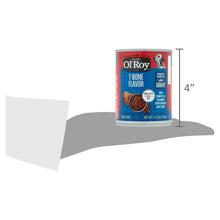 Ol' Roy T-Bone flavor cuts-in-gravy wet dog food can, about 4 in tall