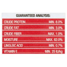 Wet dog food guaranteed analysis panel: protein, fat, fiber, moisture, linoleic acid