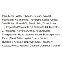 Ingredients list for Jergens deep conditioning Shea + Cocoa whipped body butter blend lotion