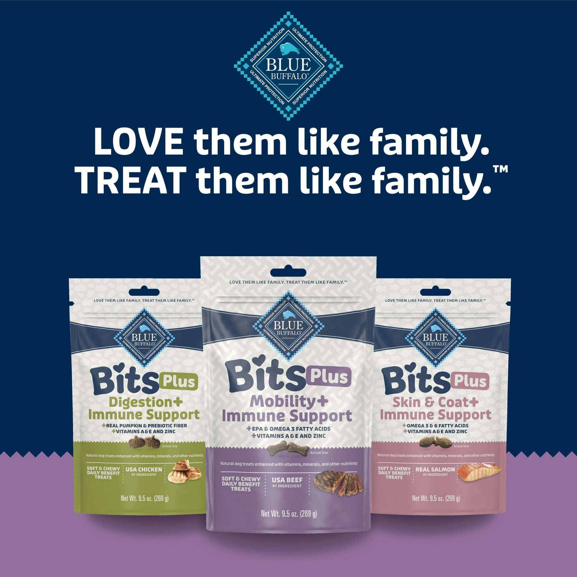 Blue Buffalo BLUE Bits Plus Mobility and Immune Support Daily Benefit Dog Treats, Soft & Chewy Morsels, 9.5-oz. Bag