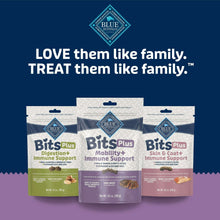 Assorted Bits Plus dog treat pouches arranged in a row