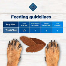Feeding guidelines with Blue Nudges jerky cuts and dog paw icons