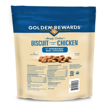 Golden Rewards biscuit-wrapped chicken dog treats bag back view with nutrition and barcode