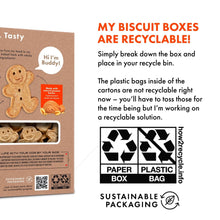 Recyclable packaging panel with paper box and plastic bag recycling icons