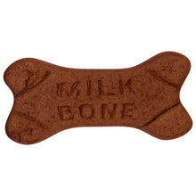 Brown bone-shaped dog treat embossed with 'Milk-Bone' on the surface