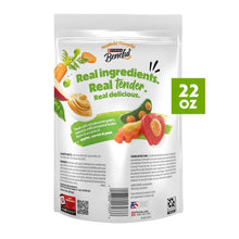 Purina Beneful dog treat pouch back panel, 22 oz size info