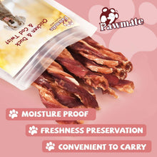 Dog jerky twist strips spilling from opened pouch
