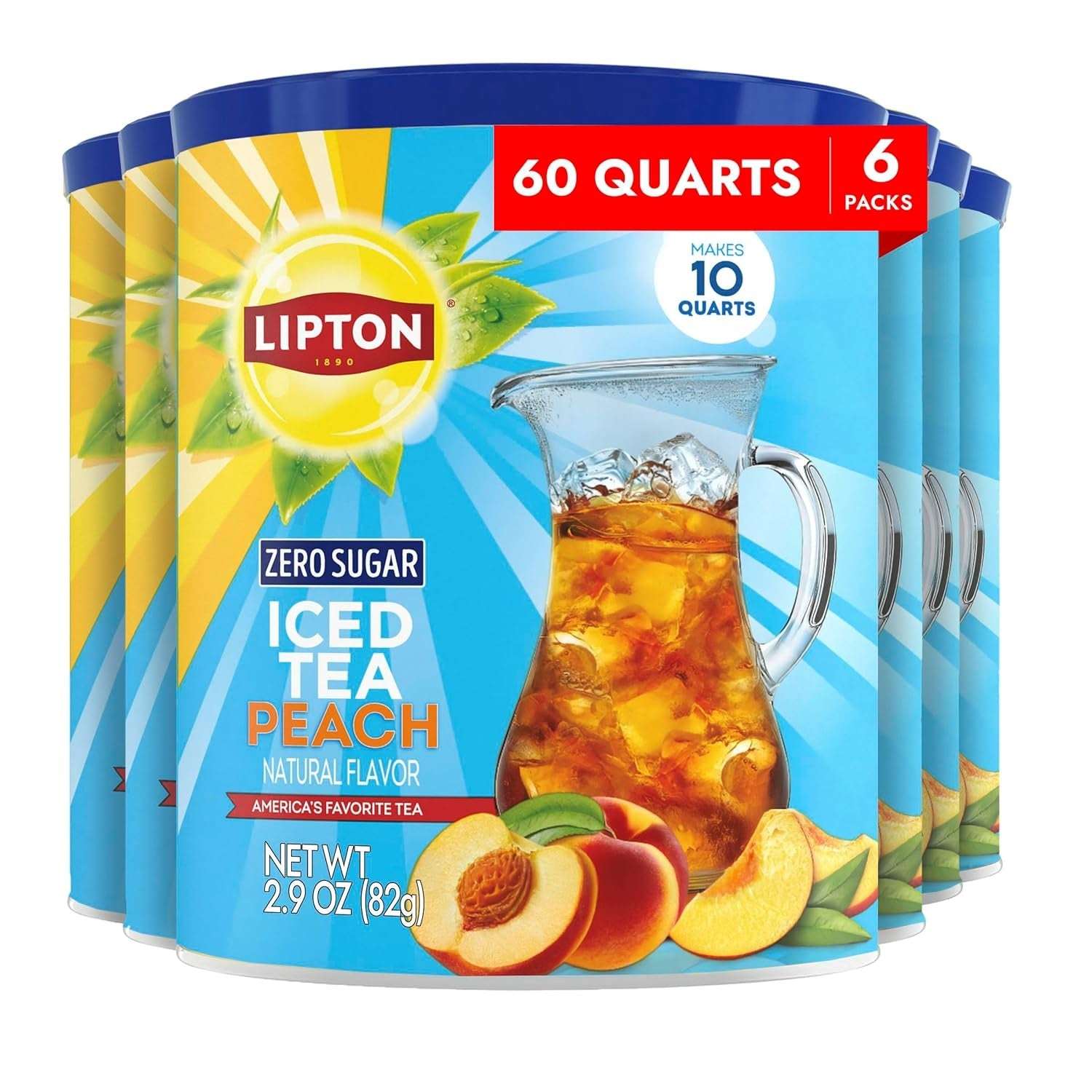 Lipton Zero Sugar Iced Tea Mix, Peach Flavor Black Iced Tea, Makes 10 Quarts