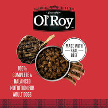 Ol'Roy ribeye flavor cuts in gravy wet dog food can, made with real beef