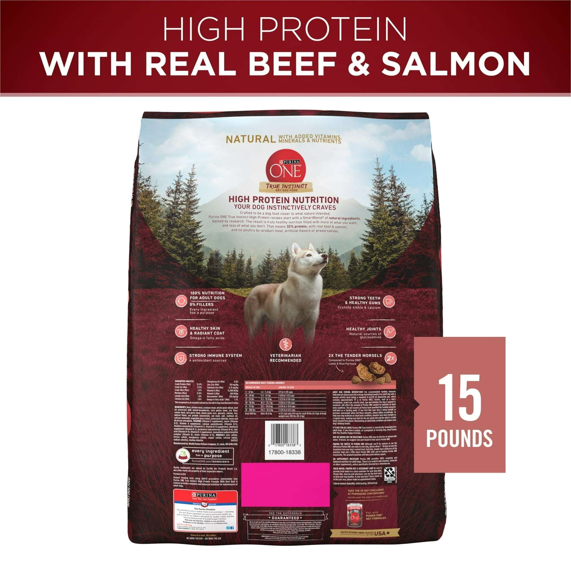 Purina ONE True Instinct Dry Dog Food for Adults, High Protein with Real Beef & Salmon