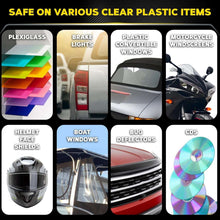 Clear plastic items collage card showing examples like headlights and convertible windows