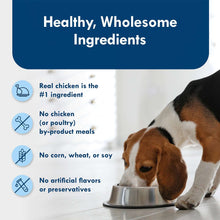 Healthy ingredients packaging panel with dog and bowl icons
