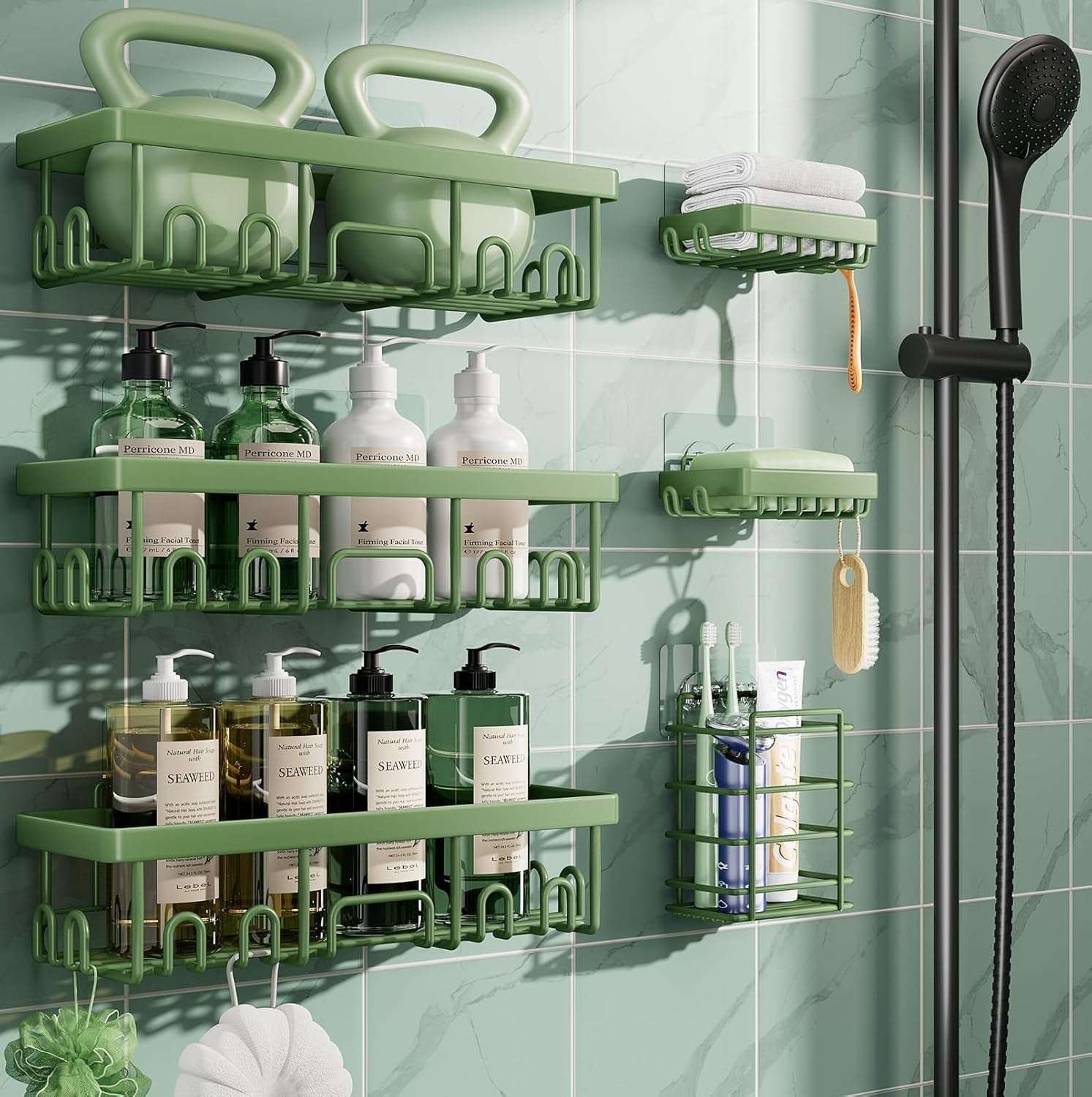 Veken Shower Caddy  – Rustproof Adhesive Bathroom Organizer Set, No-Drill Wall-Mounted Shelves with Soap Holder & Large Capacity Storage