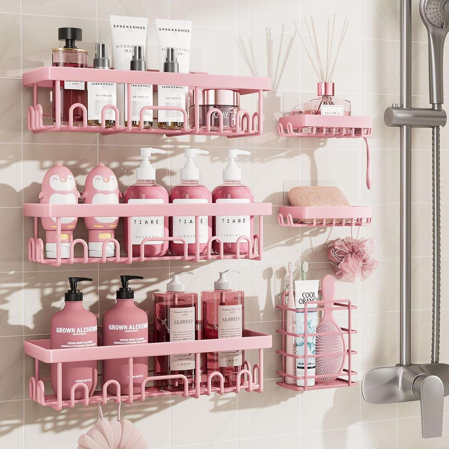 Veken Shower Caddy  – Rustproof Adhesive Bathroom Organizer Set, No-Drill Wall-Mounted Shelves with Soap Holder & Large Capacity Storage