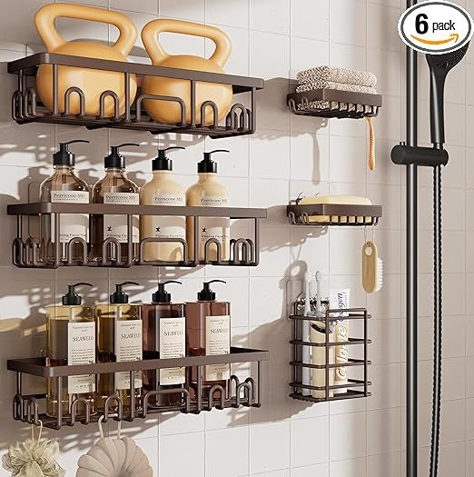 Veken Shower Caddy  – Rustproof Adhesive Bathroom Organizer Set, No-Drill Wall-Mounted Shelves with Soap Holder & Large Capacity Storage
