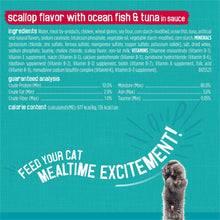 Friskies Tasty Treasures wet cat food ingredients panel for ocean fish & tuna in sauce