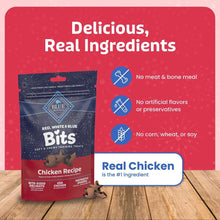 Blue Buffalo Bits chicken recipe pouch with icons for no artificial flavors or preservatives