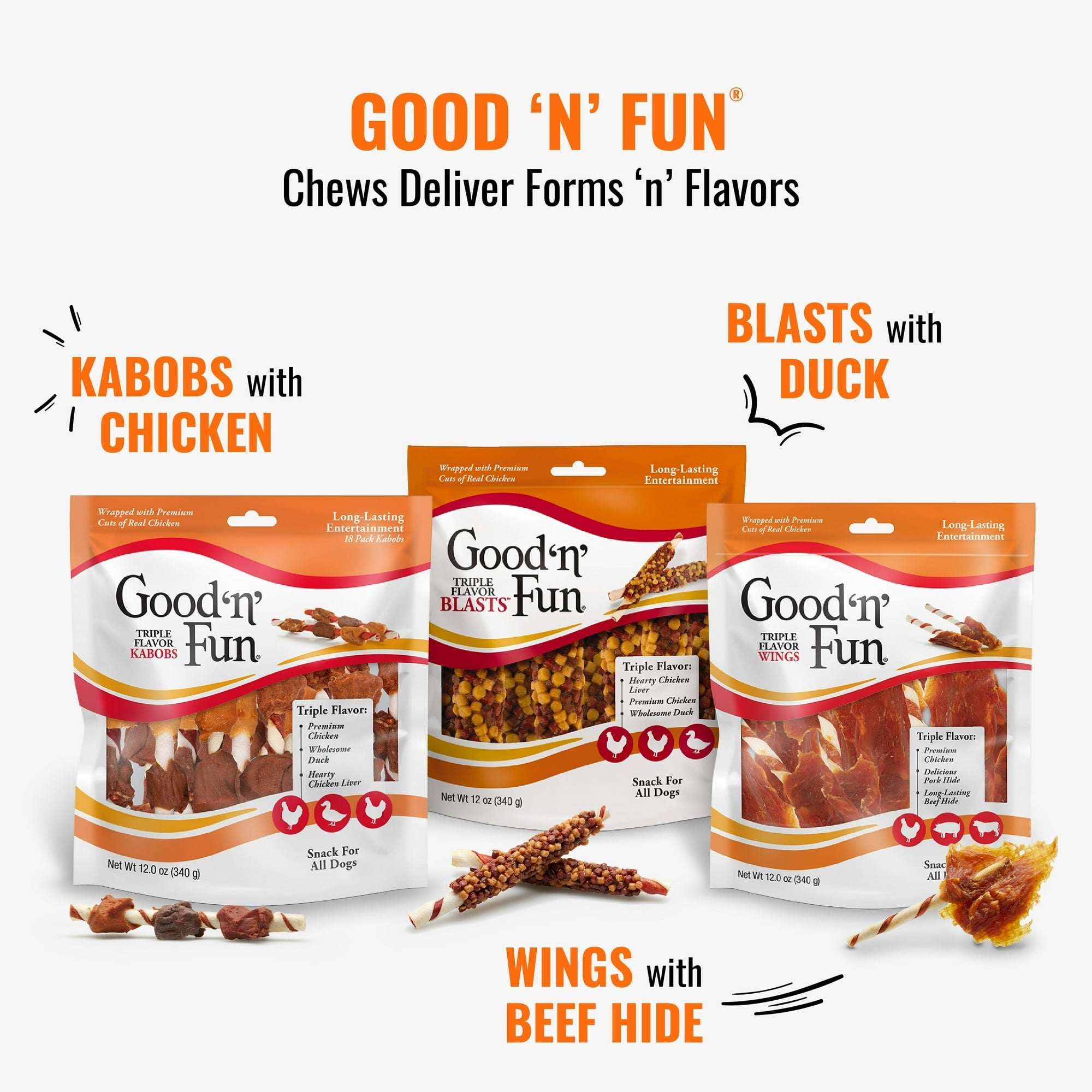 Good ’n’ Fun Triple Flavor Chews, 7 Inch Rolls, Rawhide for Dogs, 6 Count