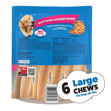 Large dog chew treat bag showing stacked beige bones and front quantity label