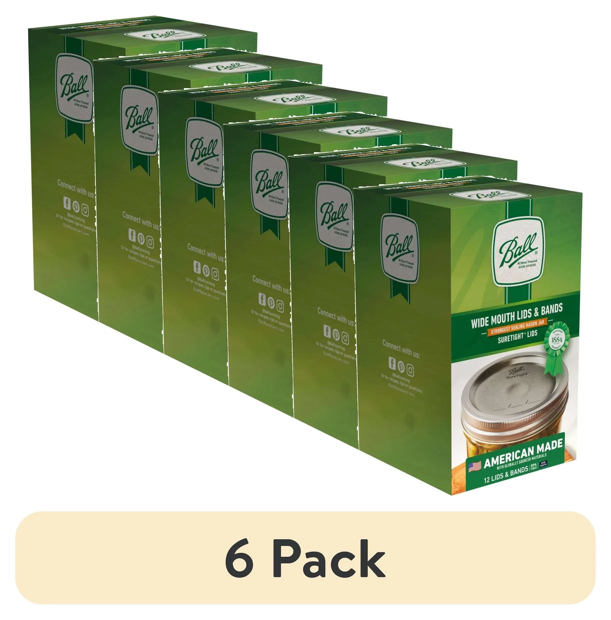Ball, Wide Mouth Lids with Bands, BPA Free, 12 Count
