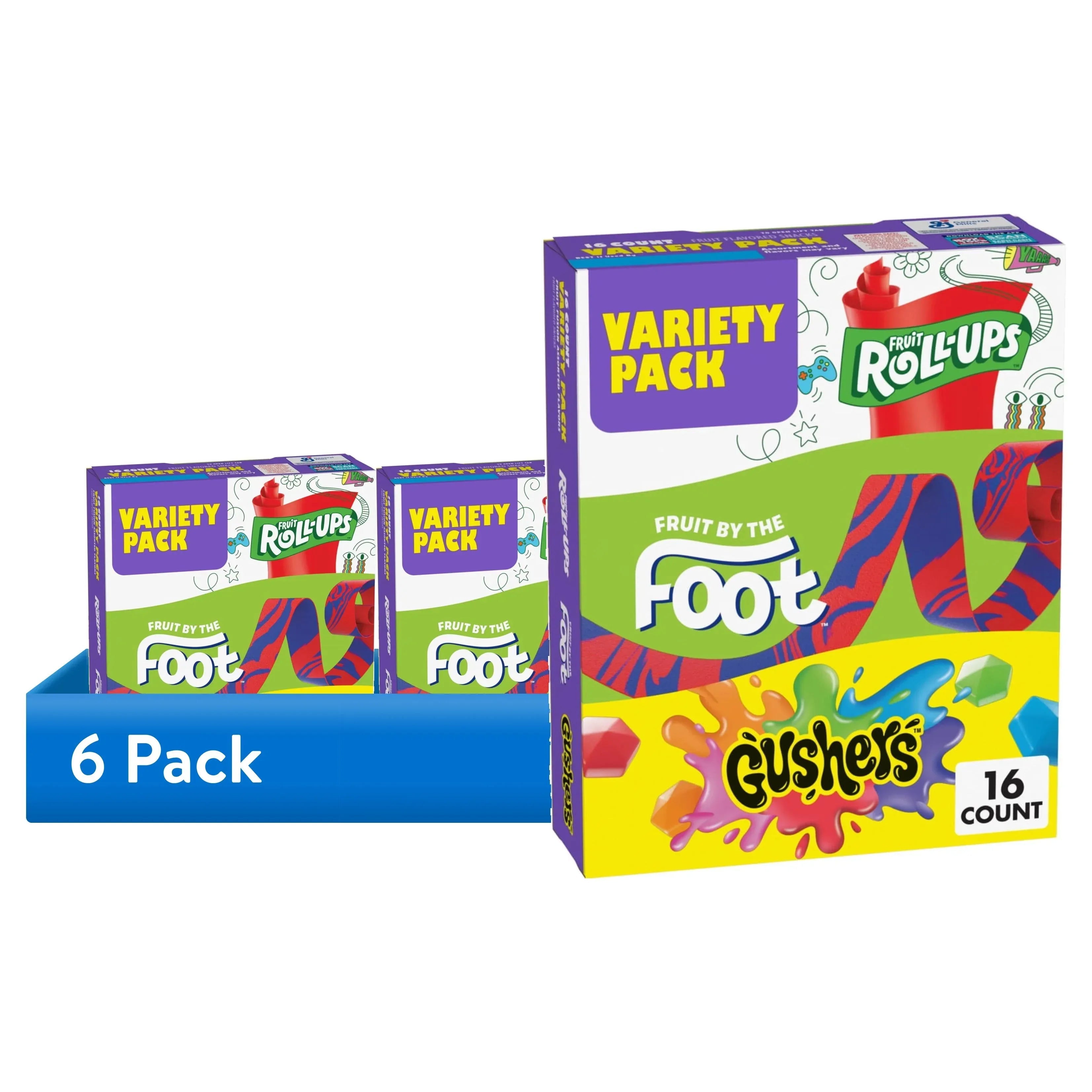 Fruit Roll-Ups, Fruit by the Foot, Gushers, Snacks Variety Pack, 16 Ct, 10.2 oz