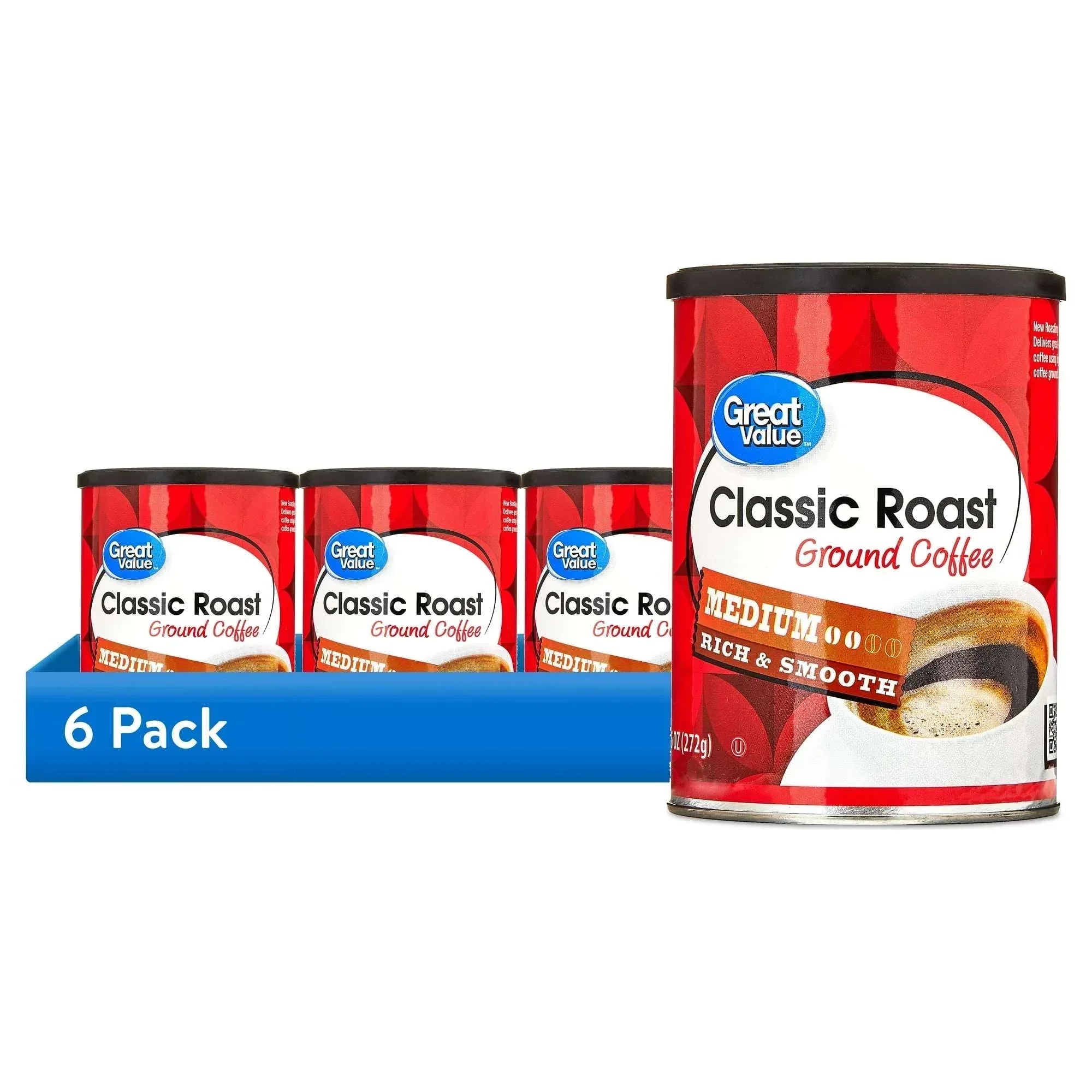 Great Value Classic Roast Ground Naturally Caffeinated Coffee, 9.6 oz Canister