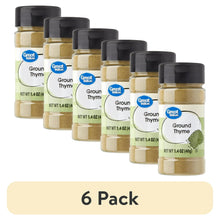 Ground thyme spice jars, 6-pack bottles with black caps and green label