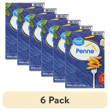 Six-pack Great Value penne pasta bags, 16 oz each