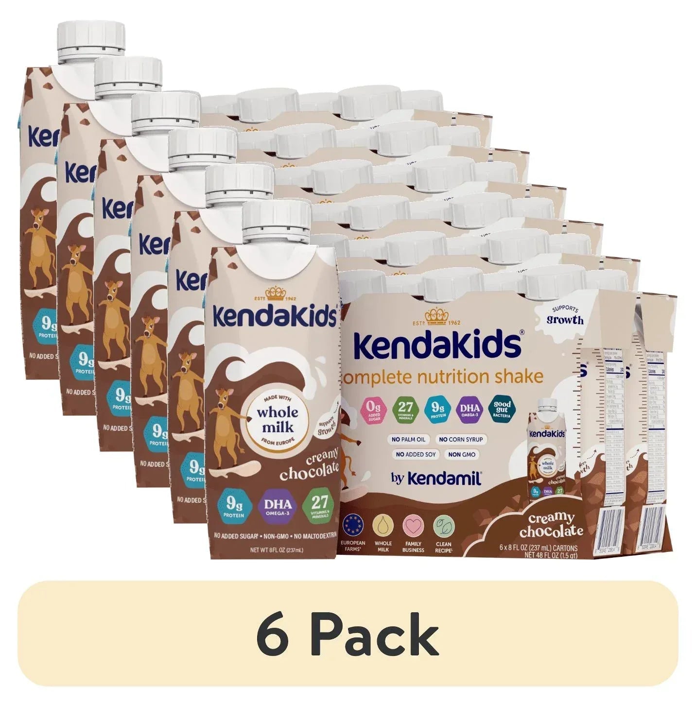 KendaKids Complete Nutrition Shake with Protein & DHA, Creamy Chocolate, 8 fl oz, (6 Pack)