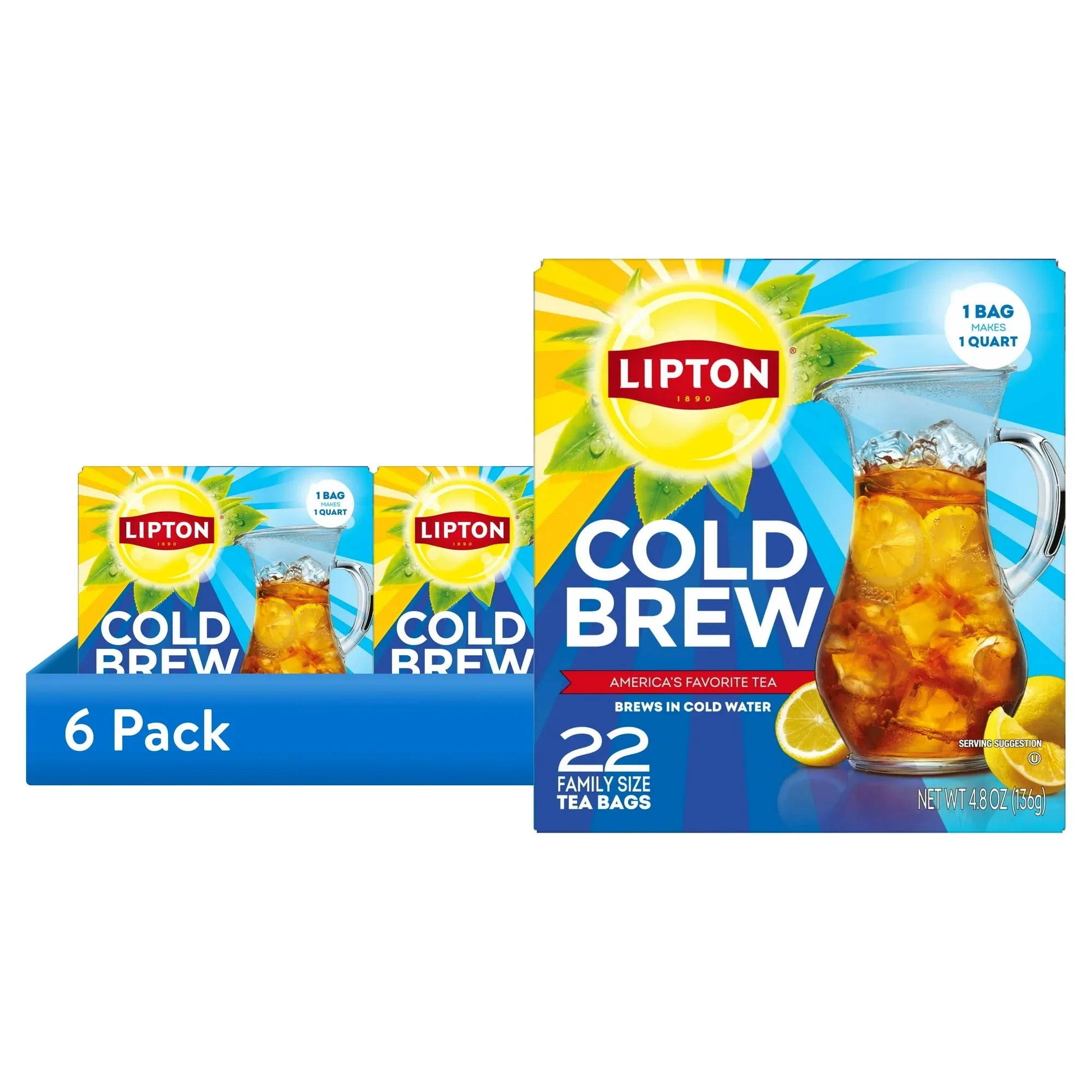 Lipton Cold Brew Black Tea Bags, Family Size, 22 Count