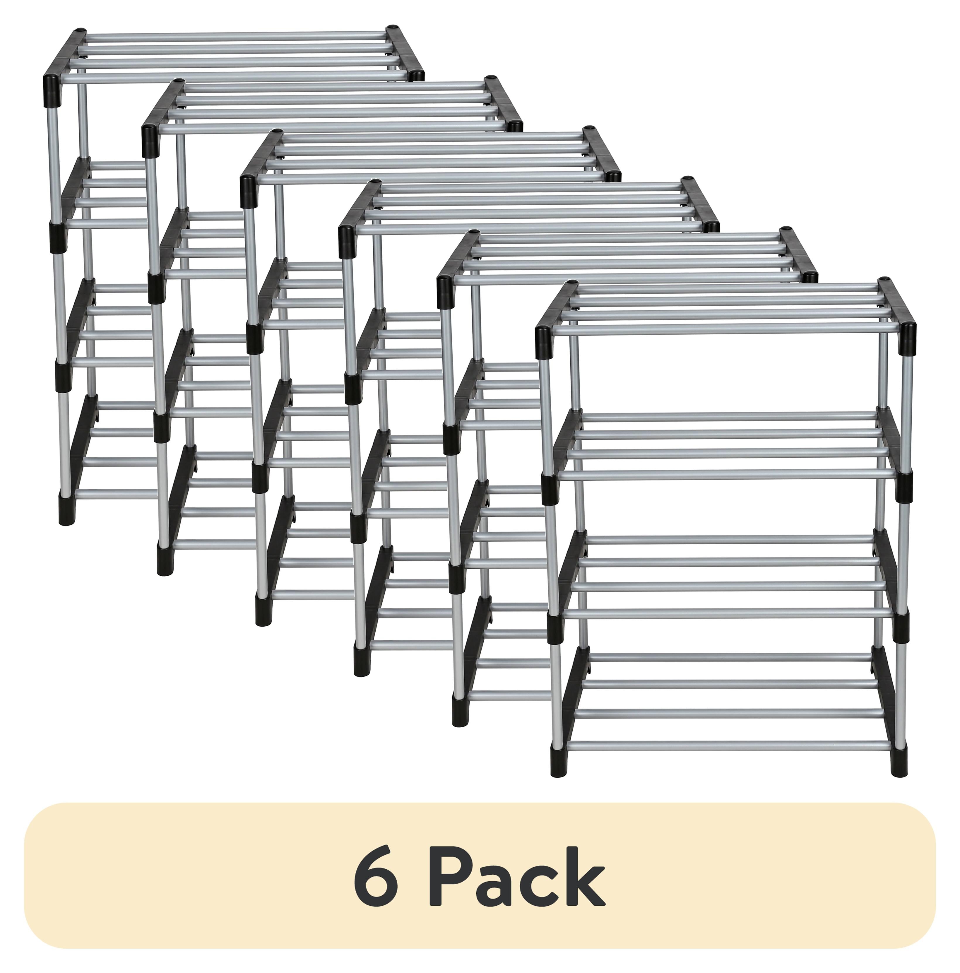 Mainstays 4 Tier Shoe Rack, Black and Silver, 8 Pairs of Shoes, Metal Tubes & Plastic Connectors