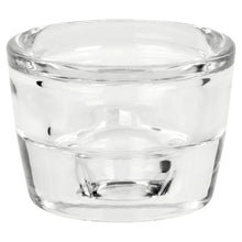 Clear glass candleholder cup with open top for tealight or taper candle, round shape