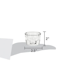 Clear glass candleholder, 2" tall x 2.5" wide measurement graphic