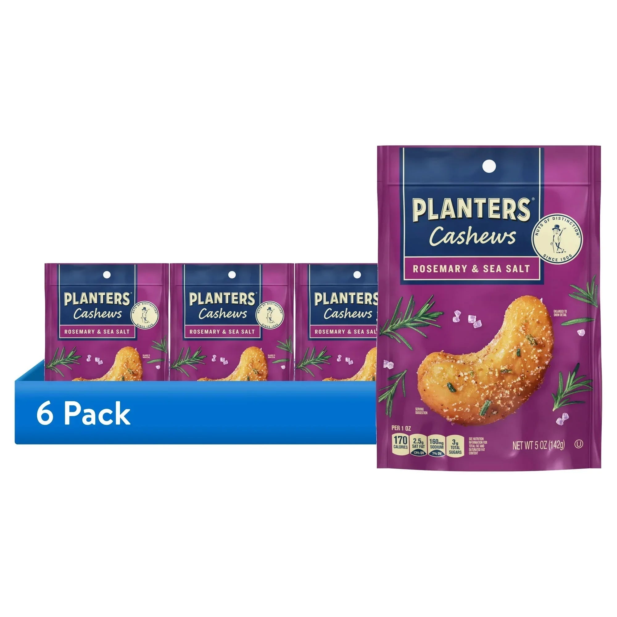 PLANTERS Cashews Rosemary & Sea Salt, Party Snacks, Plant Based Protein, 5 oz Bag