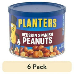 (6 pack) PLANTERS Redskin Spanish Peanuts, Roasted Salted Peanuts, Plant Based Protein, 12.5 oz Steel Can