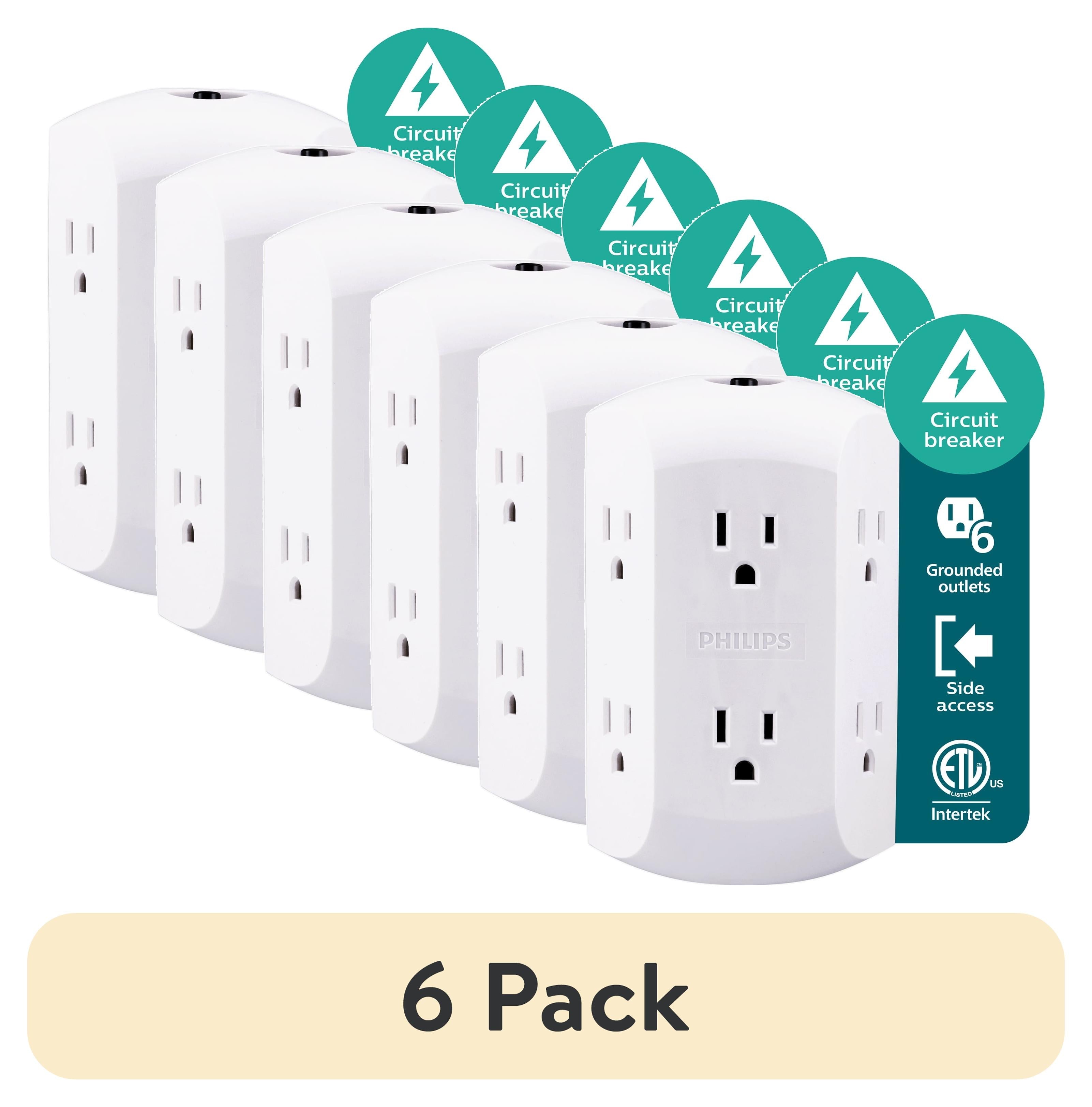 Philips 6 Outlet Grounded Wall Tap, Resettable Circuit Breaker, White, SPS1460WA/37